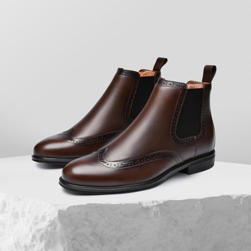 ArcBrothers Mens Chelsea Dress Boots - Formal Slip-on Ankle Boots Classic Brogue Style - Image 3