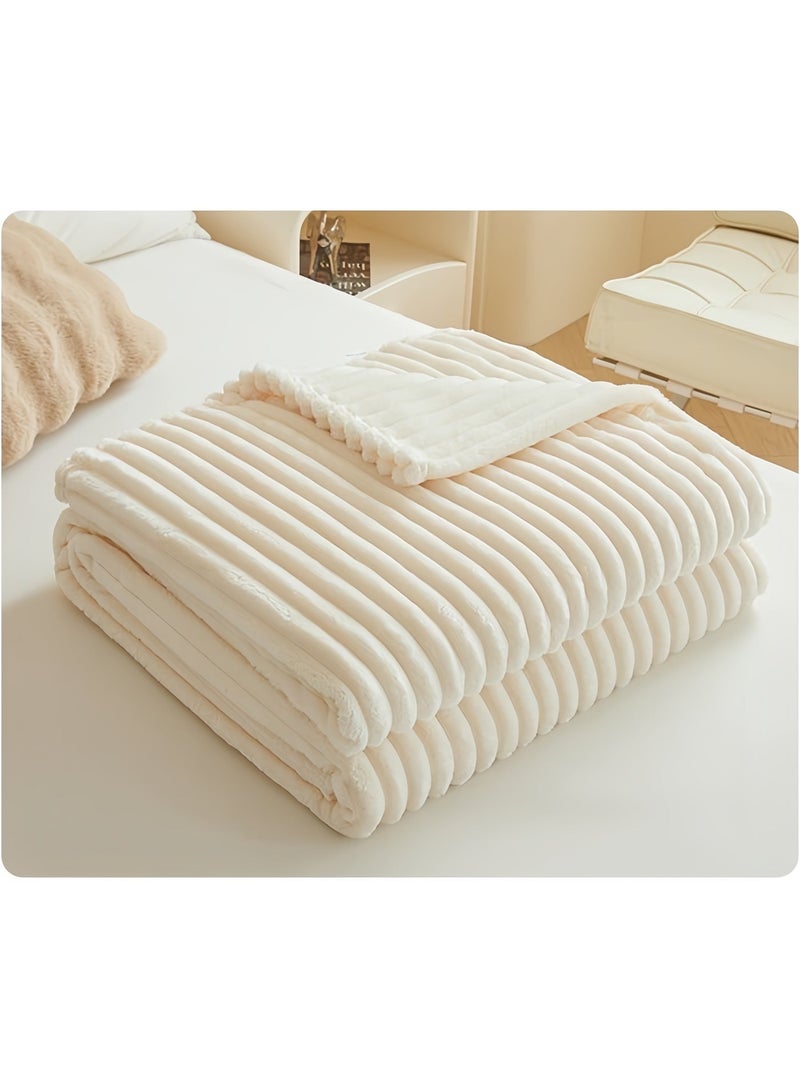 High-Gram Weight French Velvet Thick Plush Blanket – Double-Sided Fluffy Striped Design | Sofa/Aircon/Office Shawl Blanket (Lint-Free, Anti-Static, Washable - Image 1