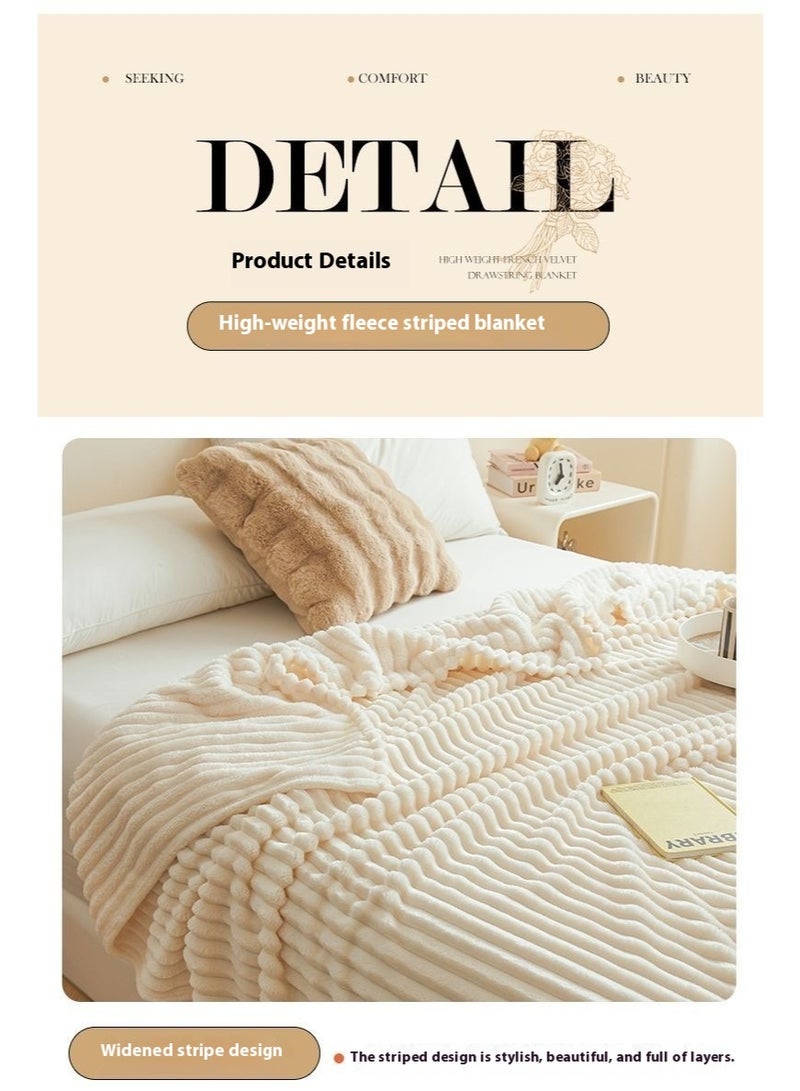 High-Gram Weight French Velvet Thick Plush Blanket – Double-Sided Fluffy Striped Design | Sofa/Aircon/Office Shawl Blanket (Lint-Free, Anti-Static, Washable - Image 3
