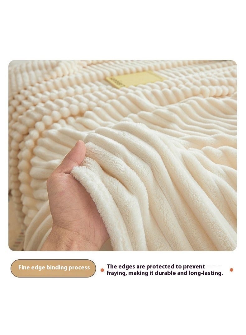 High-Gram Weight French Velvet Thick Plush Blanket – Double-Sided Fluffy Striped Design | Sofa/Aircon/Office Shawl Blanket (Lint-Free, Anti-Static, Washable - Image 4