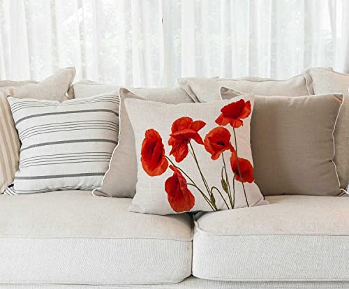 Solekla Spring Pillow Decorative Throw Pillow Cover 18x18 Inch Poppy Flowers White Poppy Red Beautiful White Beauty Bloom Blossom Double Sided Square Pillow Case Pillowcase Sofa Cushion - Image 3