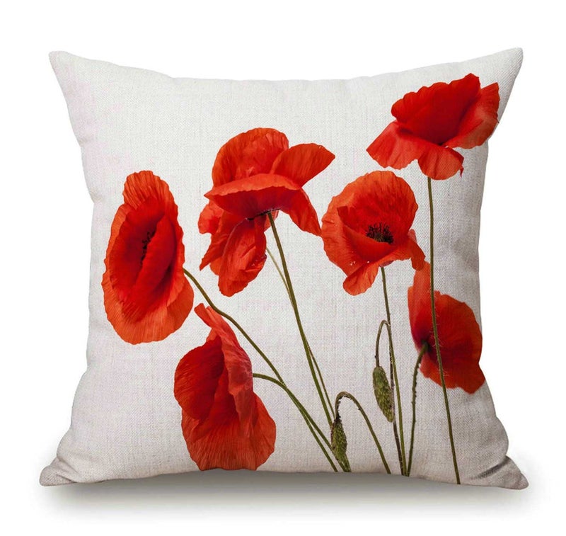 Solekla Spring Pillow Decorative Throw Pillow Cover 18x18 Inch Poppy Flowers White Poppy Red Beautiful White Beauty Bloom Blossom Double Sided Square Pillow Case Pillowcase Sofa Cushion - Image 2