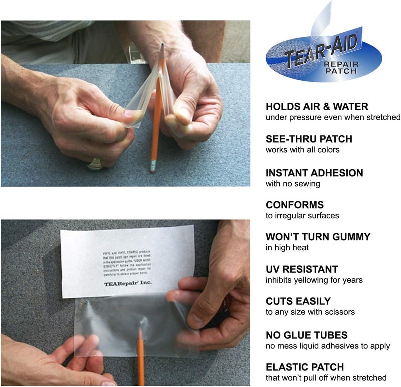 TEAR-AID Vinyl Repair Kit, Type B Clear Patch for Vinyl and Vinyl-coated Materials, Works on Vinyl Tents, Awnings, Air Matresses, Pool Liners & More, 3in x 5ft Roll - Image 3