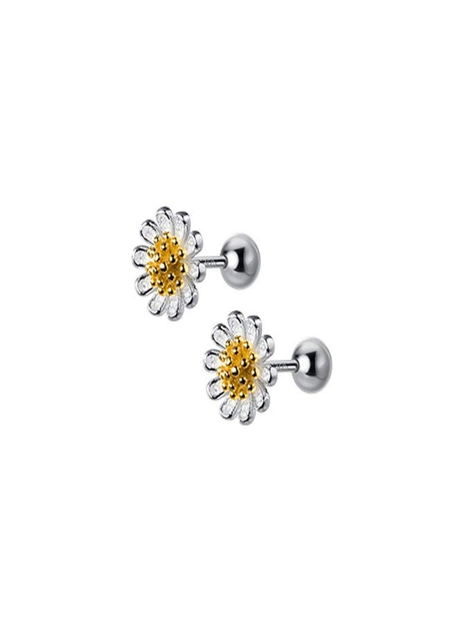Izpack 18G Cute Daisy Flower Cartilage Stud Earrings Sterling Silver for Women Girls Dainty Helix Tragus Earring Labret Studs Barbell Screw Back Ear Piercing Jewelry Gifts Hypoallergenic BFF - Image 1