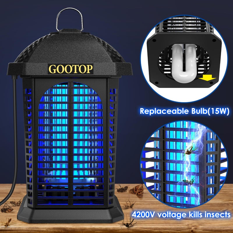 GOOTOP Bug Zapper Outdoor, 4200V Electric Mosquito Zapper, Bug Zapper Outdoor, Fly Traps, Fly Zapper, Mosquito Killer Indoor 3 Prong Plug, 90-130V, ABS Plastic Outer - Image 3