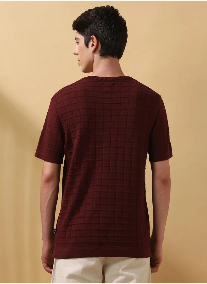 Dennis Lingo Port Royale Flat knit Textured Pattern Regular Fit T-Shirts for Men with Round Neck Neckline Half Sleeves Regular Length Upper Body Wear T-shirts Knitted Weave - Perfect for Lifestyle Occasions