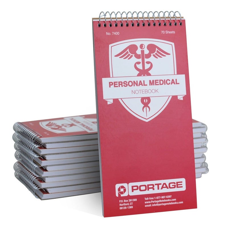 Portage Medical Journal – Medical Log Book to Track Drug Intake, Blood Sugar & Blood Pressure, Health Journey, Medical Diary with Template, Top Bound Spiral – 4x8 In, 70 Sheets, 12 Pack - Image 4