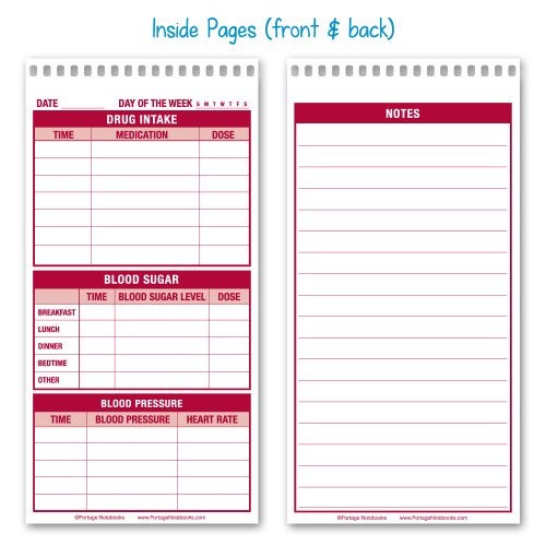 Portage Medical Journal – Medical Log Book to Track Drug Intake, Blood Sugar & Blood Pressure, Health Journey, Medical Diary with Template, Top Bound Spiral – 4x8 In, 70 Sheets, 12 Pack - Image 2