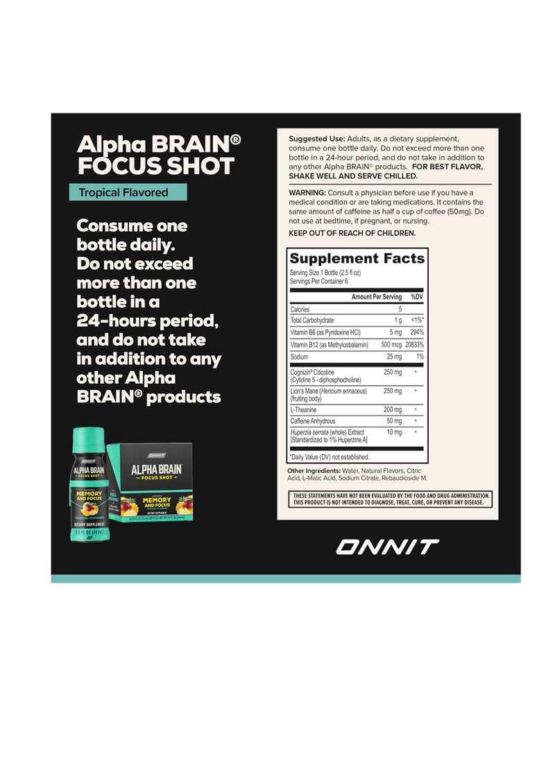 Onnit Alpha BRAIN Focus Energy Shot Supplement - Energy, Focus, Mood, Stress, Brain Booster Drink - Tropical (2.5 fl oz, 6 ct) - Image 2