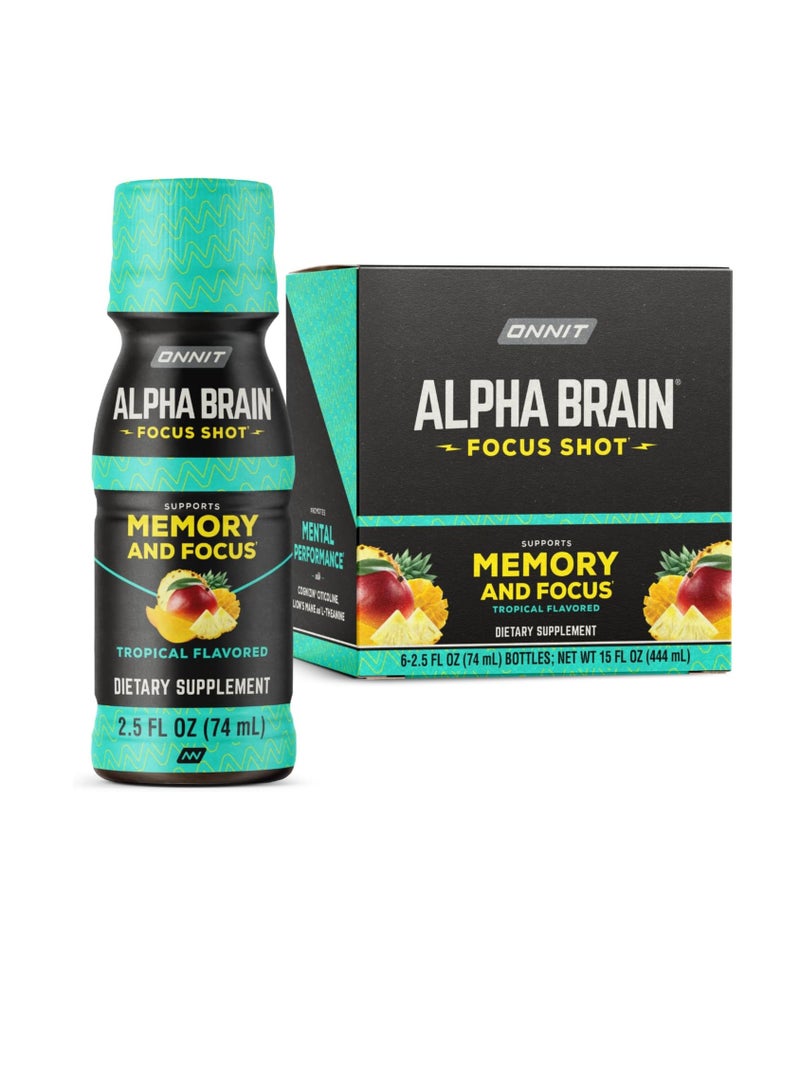 Onnit Alpha BRAIN Focus Energy Shot Supplement - Energy, Focus, Mood, Stress, Brain Booster Drink - Tropical (2.5 fl oz, 6 ct) - Image 1