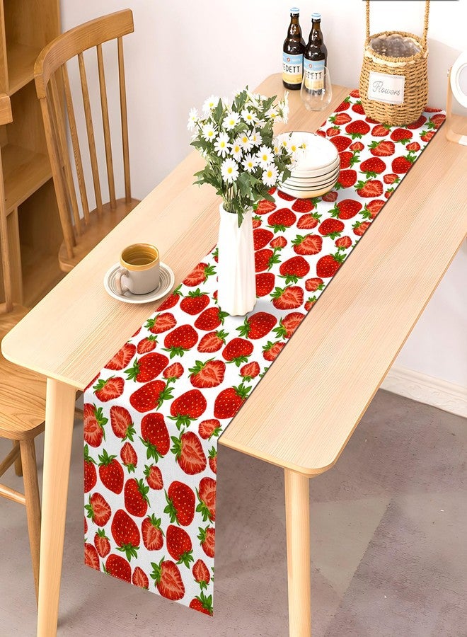 Pudodo Strawberry Table Runner Spring Summer Fruit Strawberry Themed Birthday Baby Shower Party Kitchen Dining Home Decoration (13" x 72") - Image 3