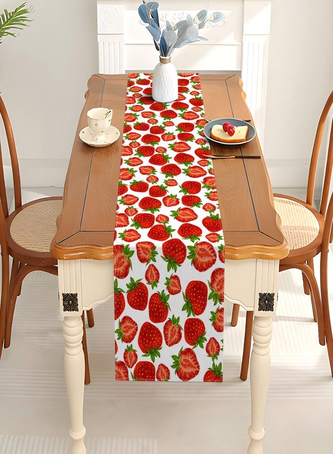 Pudodo Strawberry Table Runner Spring Summer Fruit Strawberry Themed Birthday Baby Shower Party Kitchen Dining Home Decoration (13" x 72") - Image 4