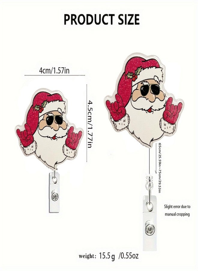 GRITOSE Christmas Badge Reel Retractable Cute Badge Holder Winter Santa Claus ID Name Acrylic Clip Funny Nurse Badge Reel Alligator Clips for Nurse Doctor Teacher Student Worker Holiday Gift - Image 2