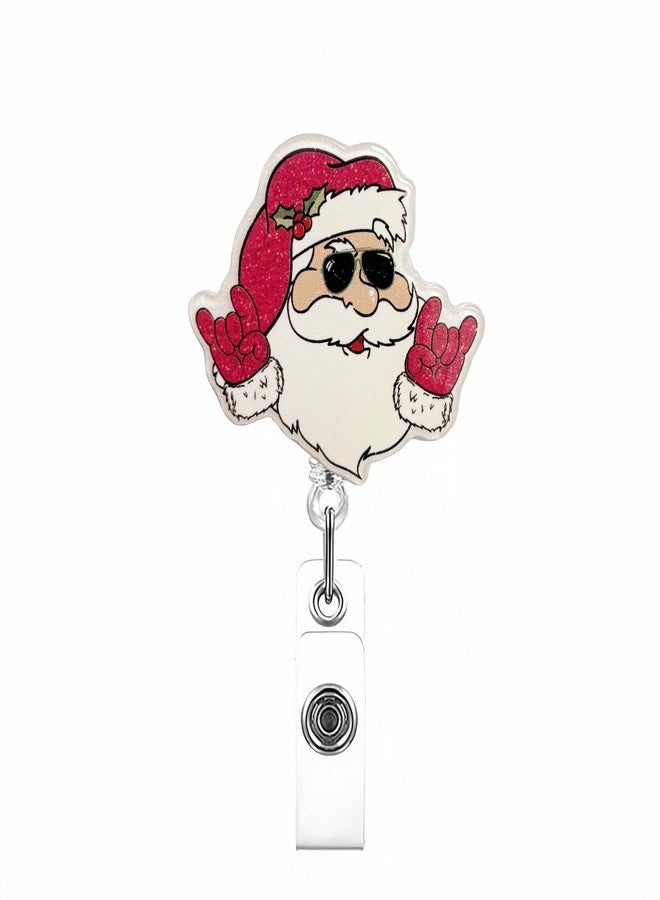 GRITOSE Christmas Badge Reel Retractable Cute Badge Holder Winter Santa Claus ID Name Acrylic Clip Funny Nurse Badge Reel Alligator Clips for Nurse Doctor Teacher Student Worker Holiday Gift - Image 1