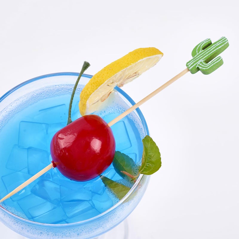 PuTwo Cocktail Picks Handmade Bamboo Toothpicks 100pcs 4.7” in Green Cacti - Image 3