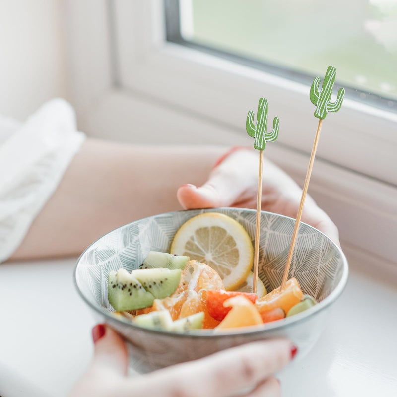 PuTwo Cocktail Picks Handmade Bamboo Toothpicks 100pcs 4.7” in Green Cacti - Image 4