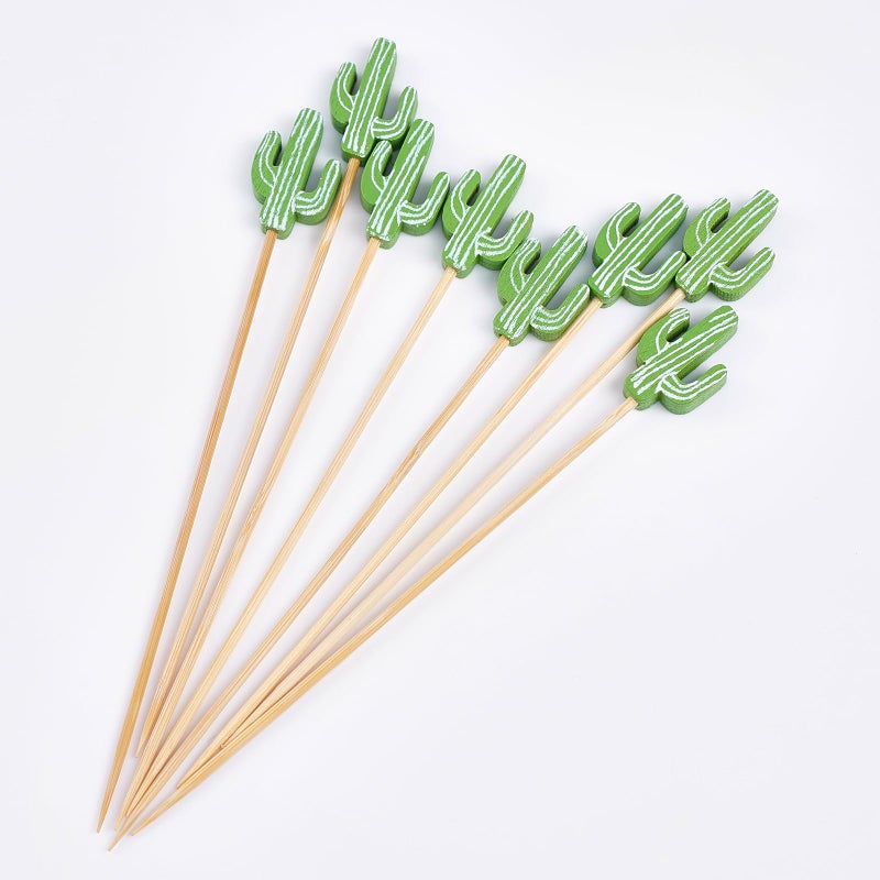 PuTwo Cocktail Picks Handmade Bamboo Toothpicks 100pcs 4.7” in Green Cacti - Image 5
