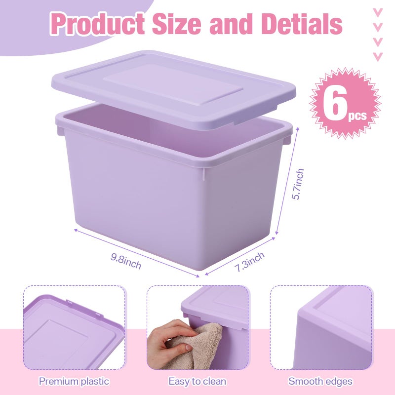Potchen 6 Pack Cute Plastic Storage Bins with Snap Tight Lids Small Stackable Storage Boxes 9.8" Ã—7.3" Ã—5.7" Storing Totes for Organizing Craft Office Supplies (Pink,Purple) - Image 2