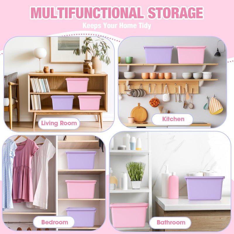 Potchen 6 Pack Cute Plastic Storage Bins with Snap Tight Lids Small Stackable Storage Boxes 9.8" Ã—7.3" Ã—5.7" Storing Totes for Organizing Craft Office Supplies (Pink,Purple) - Image 4