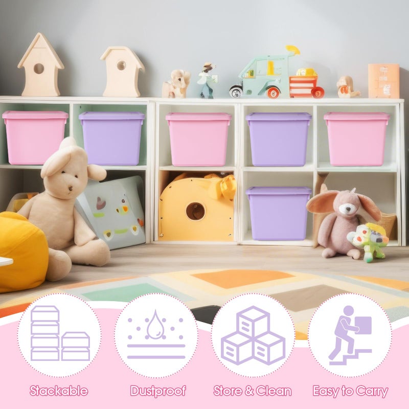 Potchen 6 Pack Cute Plastic Storage Bins with Snap Tight Lids Small Stackable Storage Boxes 9.8" Ã—7.3" Ã—5.7" Storing Totes for Organizing Craft Office Supplies (Pink,Purple) - Image 3
