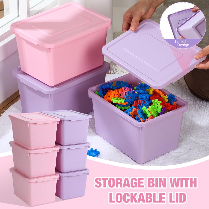Potchen 6 Pack Cute Plastic Storage Bins with Snap Tight Lids Small Stackable Storage Boxes 9.8" Ã—7.3" Ã—5.7" Storing Totes for Organizing Craft Office Supplies (Pink,Purple) - Image 5