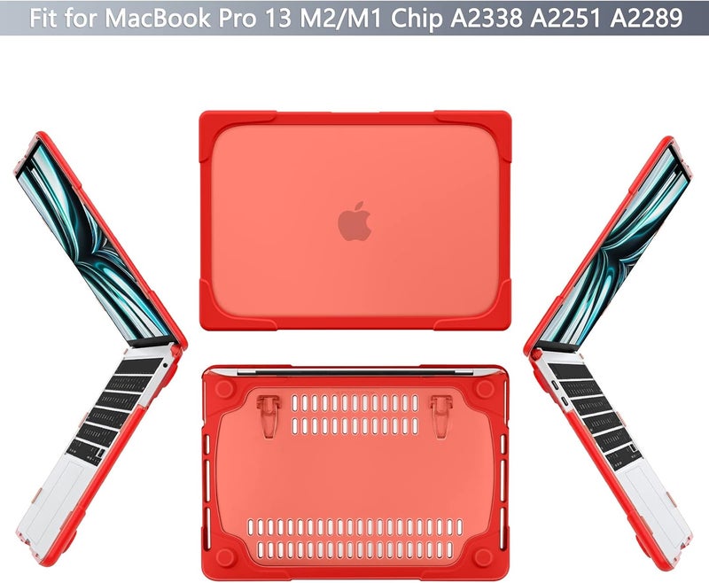 Batianda Heavy Duty Case for MacBook Pro 13 inch 2022 2020 Release A2338 M2 M1 A2289 A2251, Ergonomic Foldable Kickstand (Holds 22lbs) Matte Translucent Shockproof Cover with Spare Parts, Red - Image 3