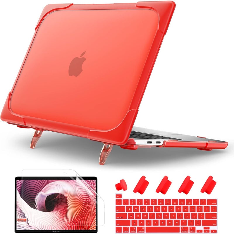Batianda Heavy Duty Case for MacBook Pro 13 inch 2022 2020 Release A2338 M2 M1 A2289 A2251, Ergonomic Foldable Kickstand (Holds 22lbs) Matte Translucent Shockproof Cover with Spare Parts, Red - Image 1