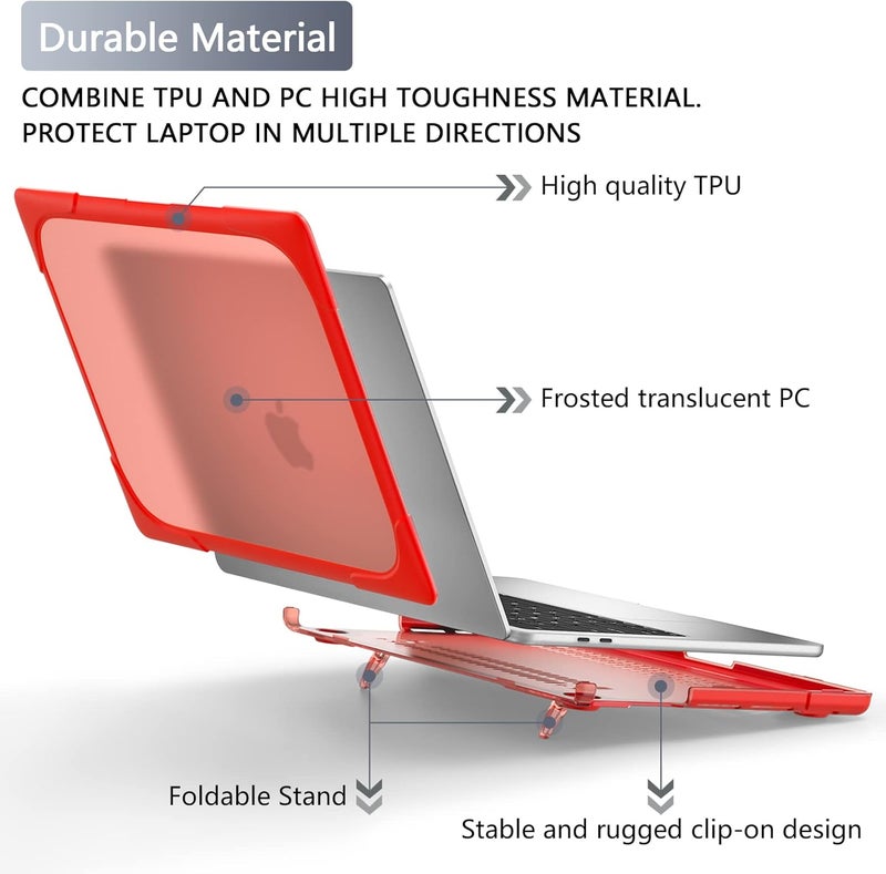 Batianda Heavy Duty Case for MacBook Pro 13 inch 2022 2020 Release A2338 M2 M1 A2289 A2251, Ergonomic Foldable Kickstand (Holds 22lbs) Matte Translucent Shockproof Cover with Spare Parts, Red - Image 5