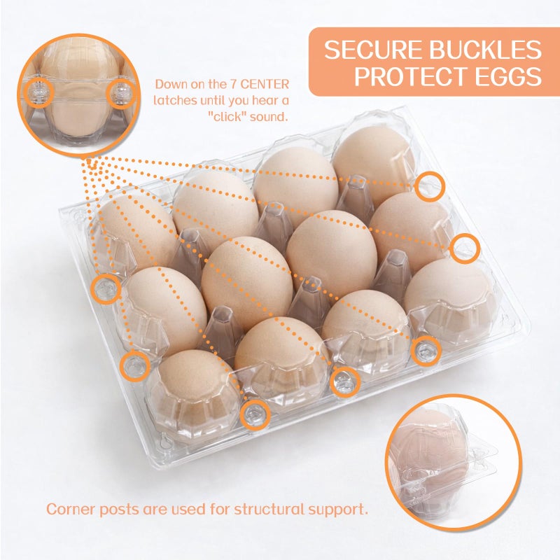 WIKDAY Plastic Egg Cartons 60 Pack 12 Count Cheap Bulk Clear Dozen Reusable Empty Egg Containers for Chicken Eggs Storage with Date Tracking Stickers Egg Care Instructions - Image 4