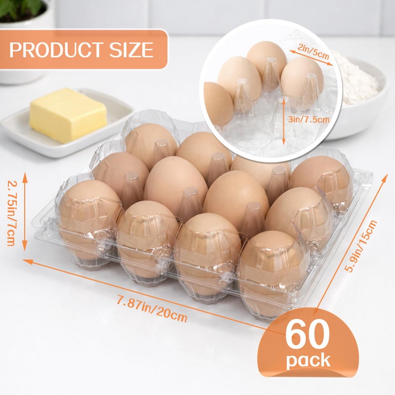 WIKDAY Plastic Egg Cartons 60 Pack 12 Count Cheap Bulk Clear Dozen Reusable Empty Egg Containers for Chicken Eggs Storage with Date Tracking Stickers Egg Care Instructions - Image 3
