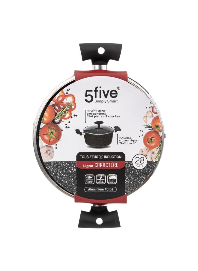 Five Simply Smart Caractere Forged Aluminium Casserole Dish with Lid Black and Clear 28 cm 111009 - Image 4