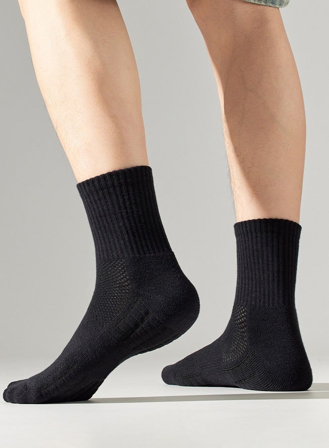 Hanayo 5 أزواج من الجوارب الرياضية للنساء والرجال غير محددة الجنس، جوارب مضادة للانزلاق، جوارب رياضية خفيفة ومريحة لفصل الخريف والشتاء وجميع الفصول (أسود) - Image 4