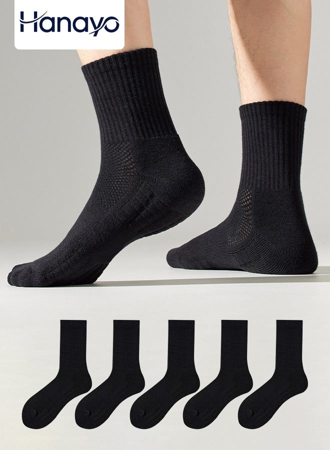 Hanayo 5 أزواج من الجوارب الرياضية للنساء والرجال غير محددة الجنس، جوارب مضادة للانزلاق، جوارب رياضية خفيفة ومريحة لفصل الخريف والشتاء وجميع الفصول (أسود) - Image 1
