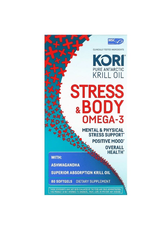 Kori Kori, Pure Antarctic Krill Oil, Stress & Body Omega-3 with Ashwagandha, 80 Softgels - Image 1