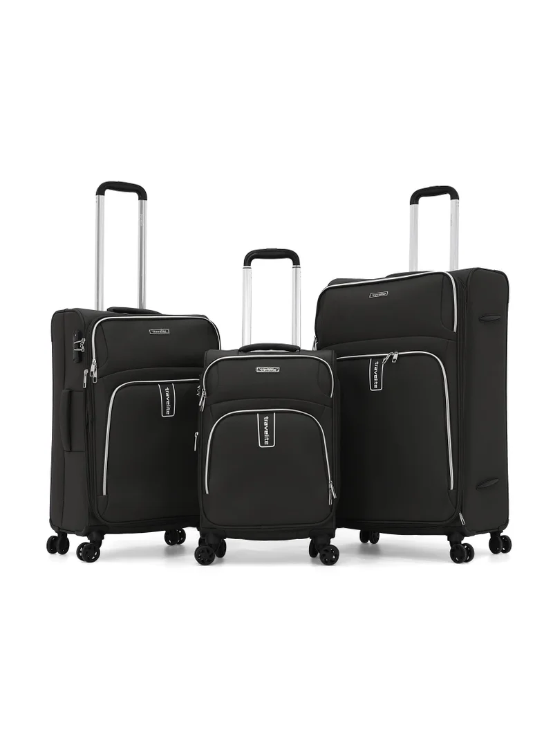 ترافلايت travelite luggage set of 3 – softshell trolley bags with secure lock, multi-compartment storage & spinner wheels,grey (s-20",m-24",l-28")