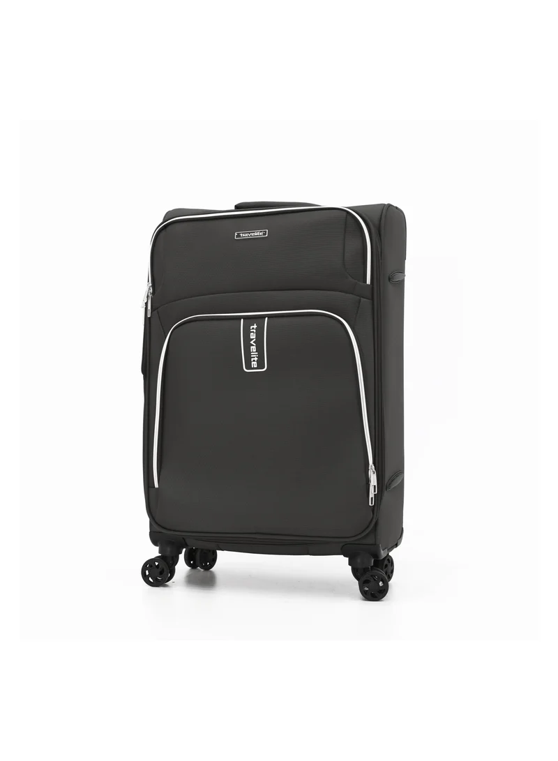 ترافلايت travelite luggage set of 3 – softshell trolley bags with secure lock, multi-compartment storage & spinner wheels,grey (s-20",m-24",l-28")