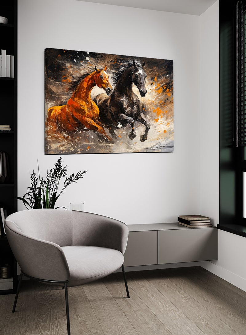 لوحة كانفاس على إطار خشبي بتصميم زوج من الخيول - Image 2