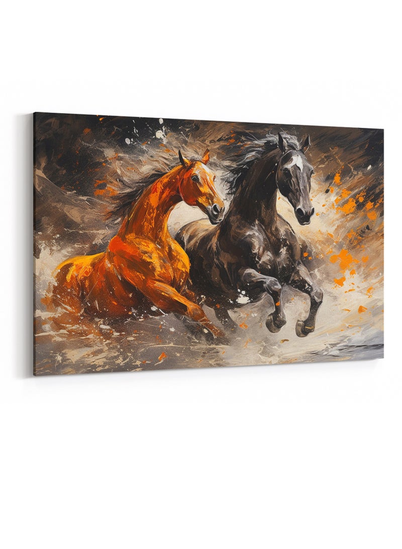 لوحة كانفاس على إطار خشبي بتصميم زوج من الخيول - Image 4