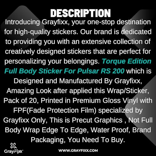 Grayfixx Torque Edition Full Body Sticker for Pulsar RS 200 | Made in Premium Gloss Vinyl with FPF(Fade Protection Film), Water Proof, Precut Sticker, Pack of 1 Both Side with 2 Years Guarantee - Image 4