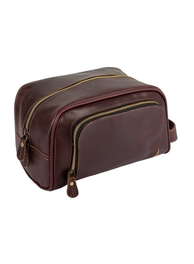 Tuzech Handmade Buffalo Genuine Leather Toiletry Bag Dopp Kit Shaving And Grooming Kit For Travel - Gift For Men Women - Hanging Zippered Makeup Bathroom Cosmetic Pouch, Dark Brown, 10 x 5 x 4 inches, Toiletry Bag - Image 1