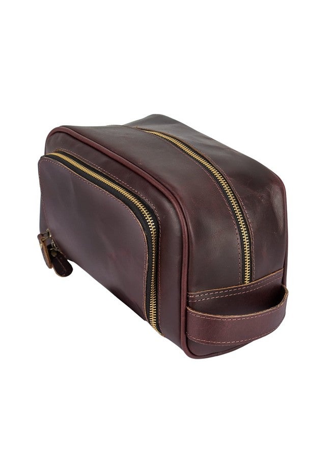 Tuzech Handmade Buffalo Genuine Leather Toiletry Bag Dopp Kit Shaving And Grooming Kit For Travel - Gift For Men Women - Hanging Zippered Makeup Bathroom Cosmetic Pouch, Dark Brown, 10 x 5 x 4 inches, Toiletry Bag - Image 3