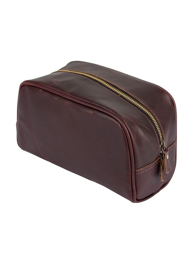 Tuzech Handmade Buffalo Genuine Leather Toiletry Bag Dopp Kit Shaving And Grooming Kit For Travel - Gift For Men Women - Hanging Zippered Makeup Bathroom Cosmetic Pouch, Dark Brown, 10 x 5 x 4 inches, Toiletry Bag - Image 4