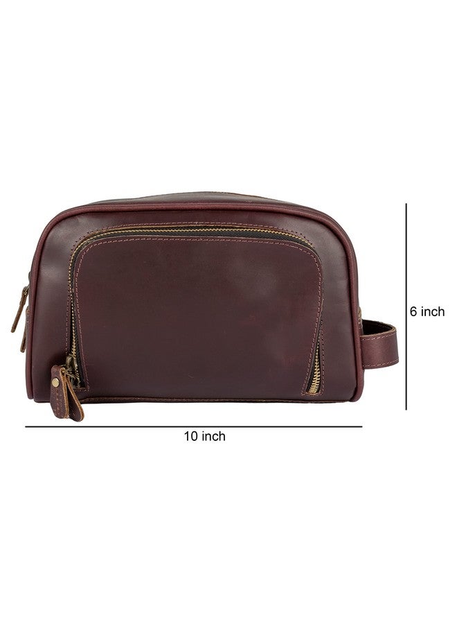 Tuzech Handmade Buffalo Genuine Leather Toiletry Bag Dopp Kit Shaving And Grooming Kit For Travel - Gift For Men Women - Hanging Zippered Makeup Bathroom Cosmetic Pouch, Dark Brown, 10 x 5 x 4 inches, Toiletry Bag - Image 5