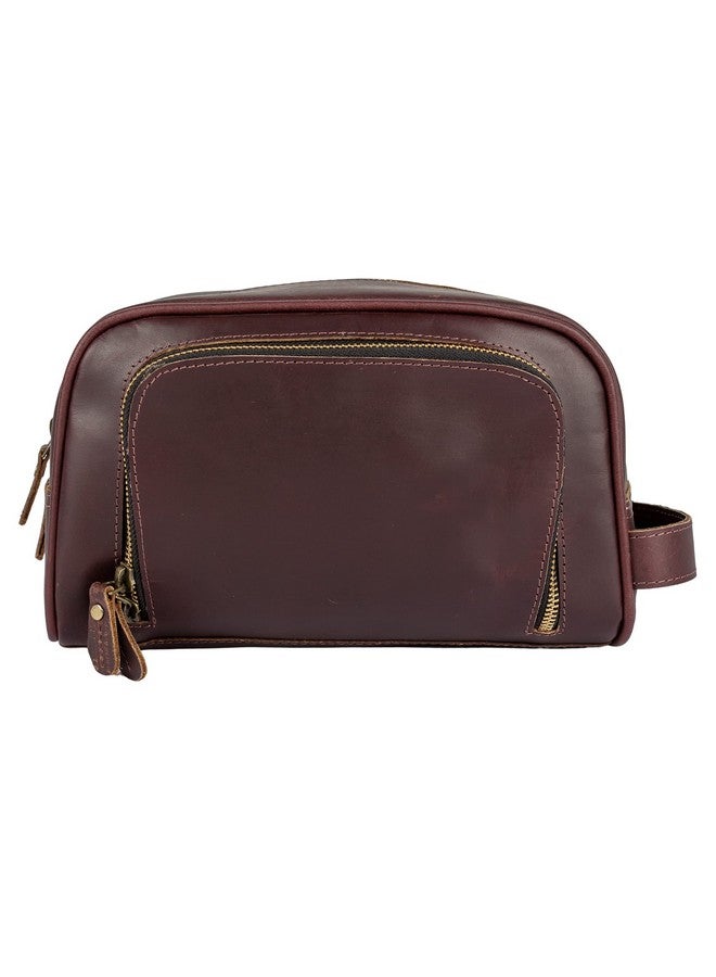 Tuzech Handmade Buffalo Genuine Leather Toiletry Bag Dopp Kit Shaving And Grooming Kit For Travel - Gift For Men Women - Hanging Zippered Makeup Bathroom Cosmetic Pouch, Dark Brown, 10 x 5 x 4 inches, Toiletry Bag - Image 2