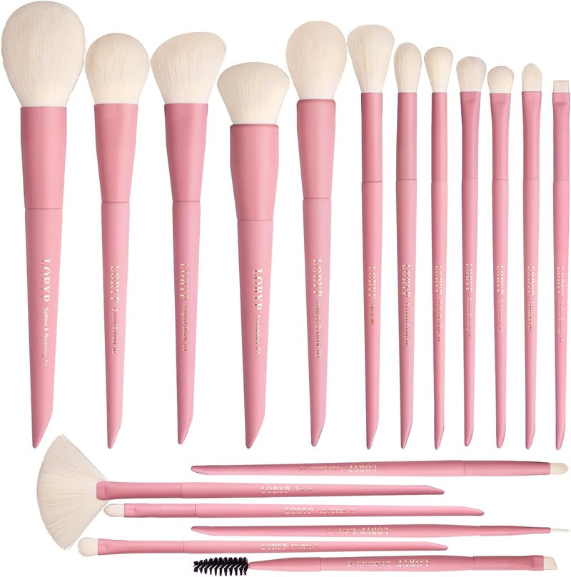 LORYP Makeup Brushes Set Labeled 18 Piece Face and Eye Brush Set Ultra soft hair Foundation, Concealer, Blush, Contour, Blending, Eyeshadow Pink Brush kit - Image 1