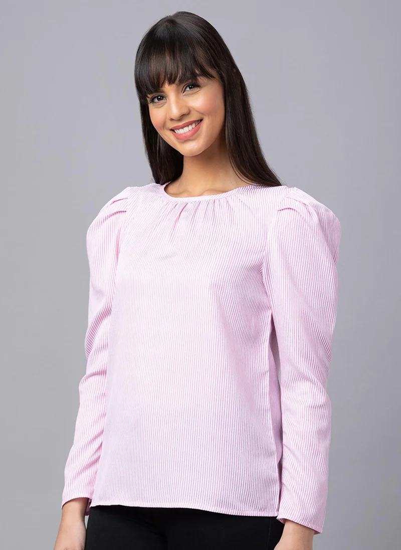 globus Globus Women Pink Striped Round Neck Top