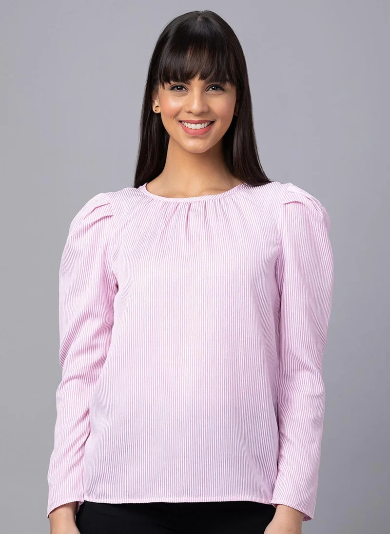 globus Globus Women Pink Striped Round Neck Top