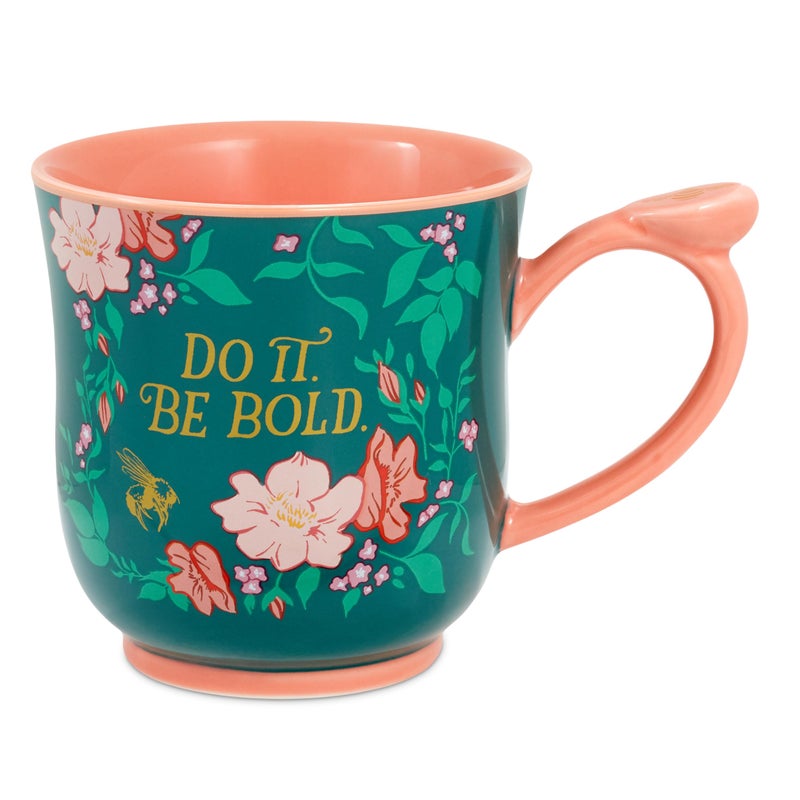 Hallmark Bridgerton Floral Tea Cup, 15 oz. (Do It, Be Bold, Teal Green with Coral Flowers) Birthday or Christmas Gift for Mom, Sister, Friend - Image 1