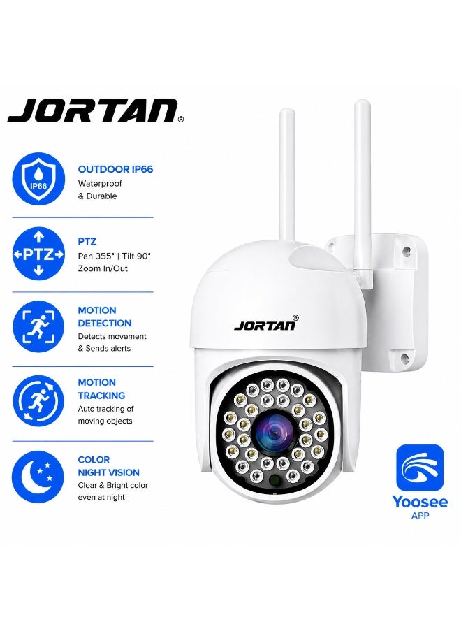 Jortan Indoor Outdoor Wi-Fi PTZ Camera, 3MP, IR Night Vision, 2 way Voice, Motion Detection, Bright LED, HD Picture - Image 1