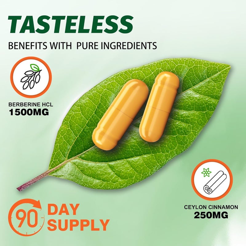 Manewu Organic Berberine Supplement  180 Count Berberine with Ceylon Cinnamon  Citrus Bergamot for WeGHT Health Gut Health  Immune Support Berberine 1500mg Complex 3Month Supply - Image 2